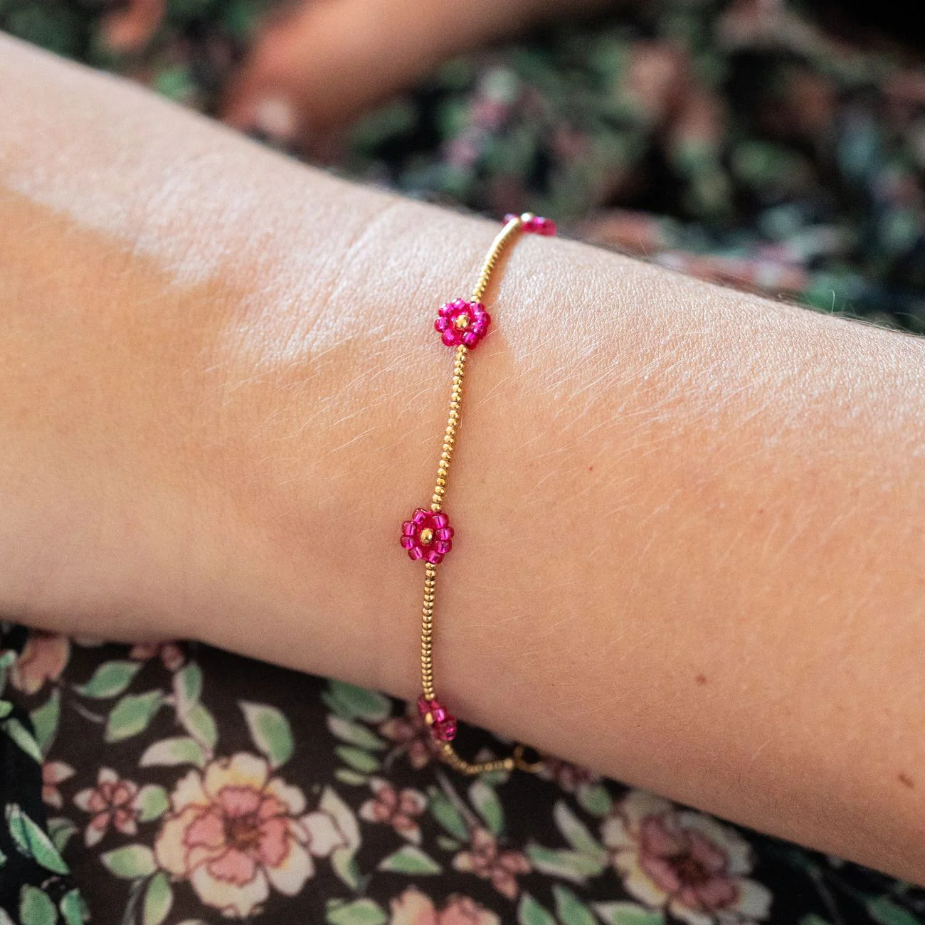 Bracelet marguerites fuschia - acier inoxydable - Image 2