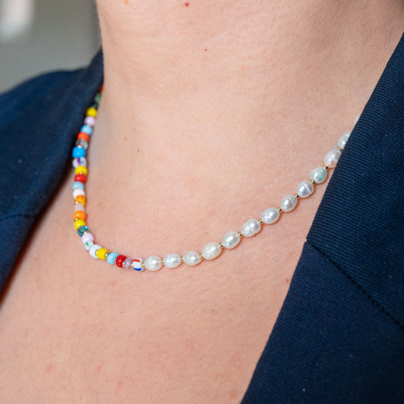 Collier Fantasia - Perles d'eau douce et de verre