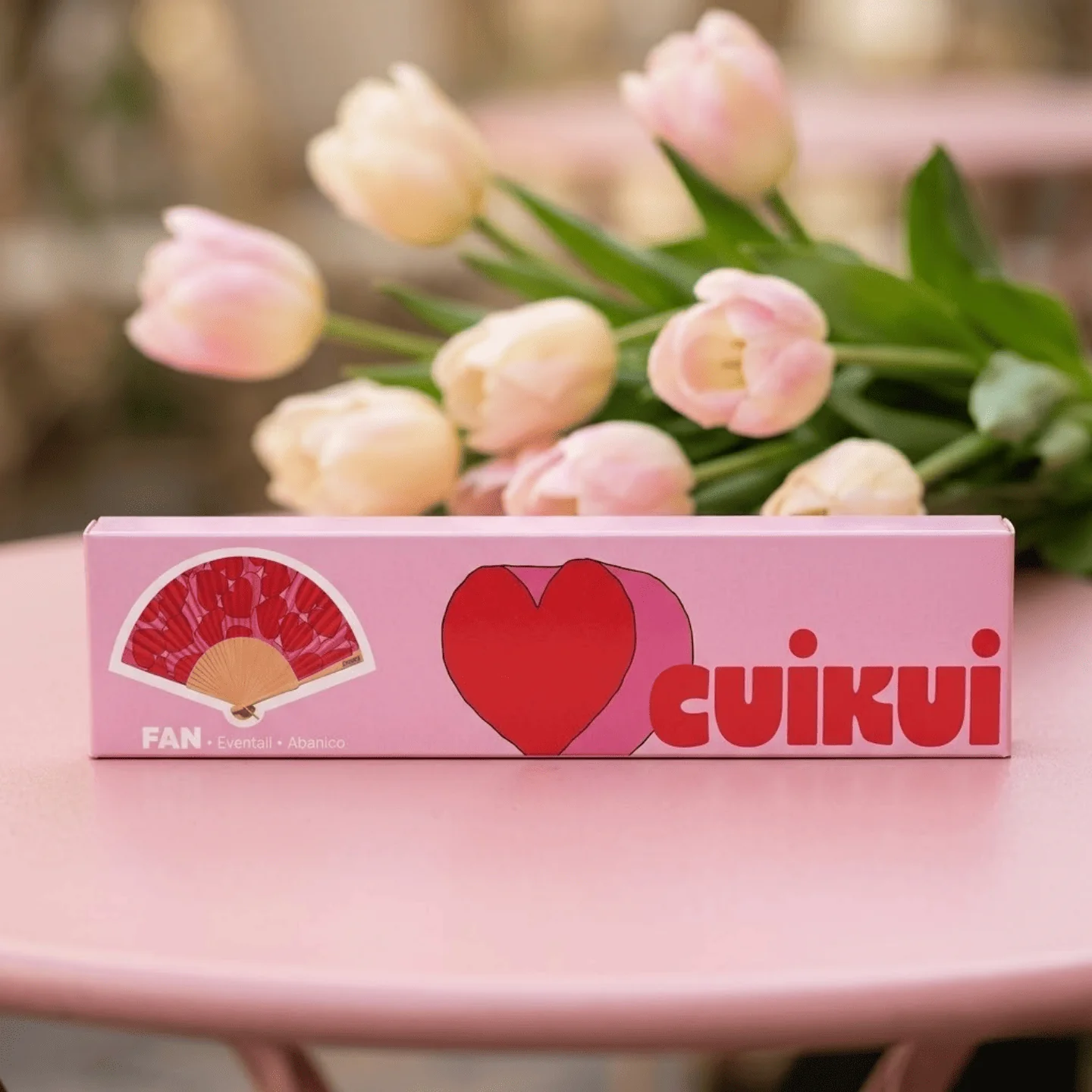 Éventail Cuikui - Coeurs roses - Image 3